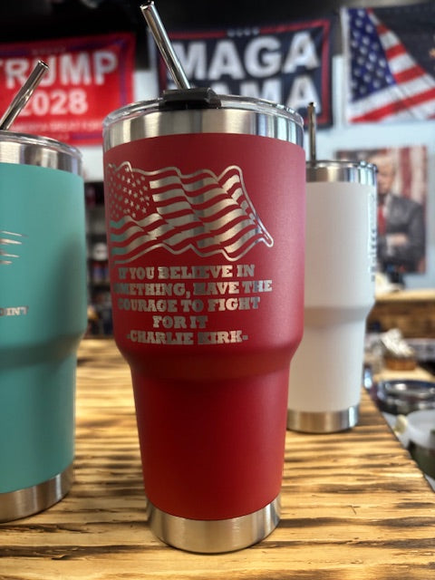 Courage 30oz Powder Coated Stainless Steel Tumbler - Charlie Kirk