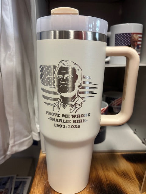 "Prove Me Wrong" Powder Coasted Stainless Steel 40oz Tumbler - Charlie Kirk